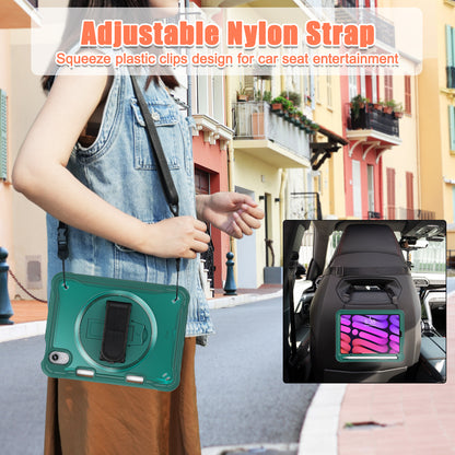 For iPad mini (2021) Tablet Case PC+TPU Kickstand Cover with Shoulder Strap / Hand Strap