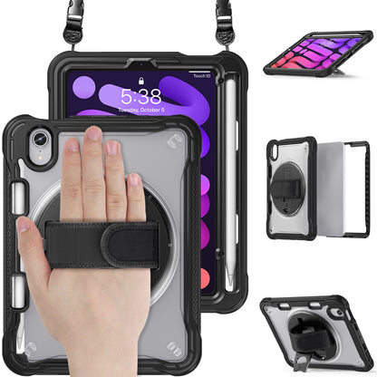 For iPad mini (2021) Tablet Case PC+TPU Kickstand Cover with Shoulder Strap / Hand Strap