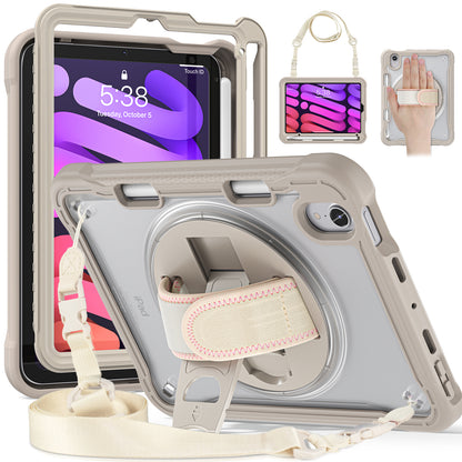 For iPad mini (2021) Tablet Case PC+TPU Kickstand Cover with Shoulder Strap / Hand Strap