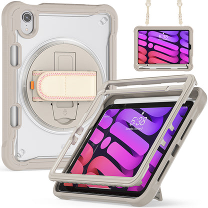 For iPad mini (2021) Tablet Case PC+TPU Kickstand Cover with Shoulder Strap / Hand Strap