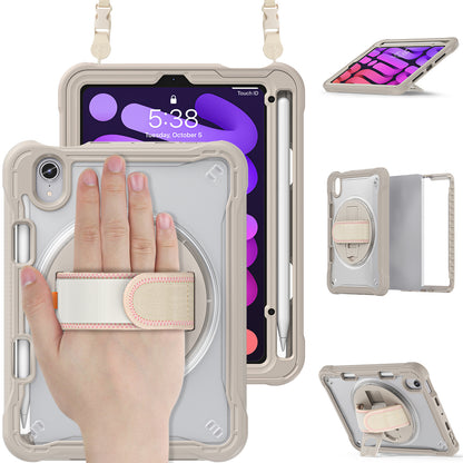 For iPad mini (2021) Tablet Case PC+TPU Kickstand Cover with Shoulder Strap / Hand Strap