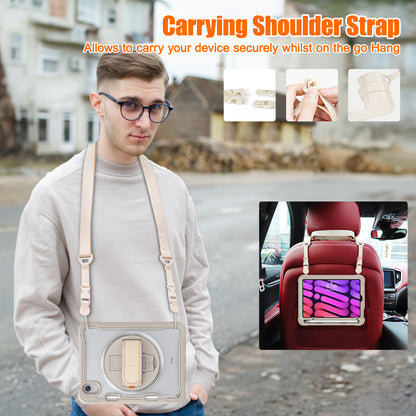 For iPad mini (2021) Tablet Case PC+TPU Kickstand Cover with Shoulder Strap / Hand Strap