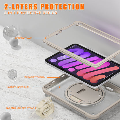 For iPad mini (2021) Tablet Case PC+TPU Kickstand Cover with Shoulder Strap / Hand Strap