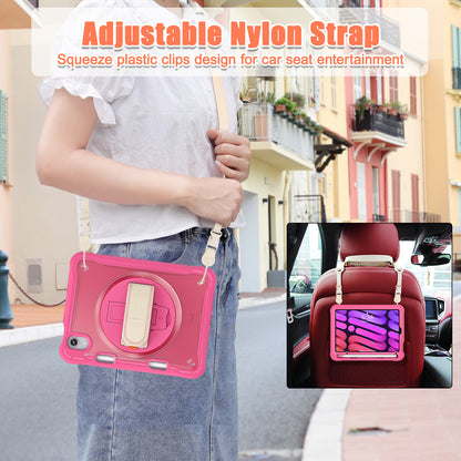 For iPad mini (2021) Tablet Case PC+TPU Kickstand Cover with Shoulder Strap / Hand Strap