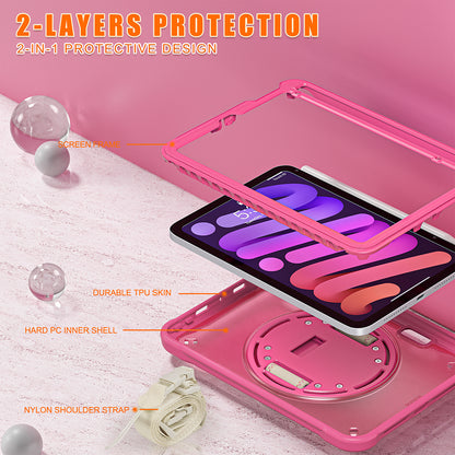 For iPad mini (2021) Tablet Case PC+TPU Kickstand Cover with Shoulder Strap / Hand Strap
