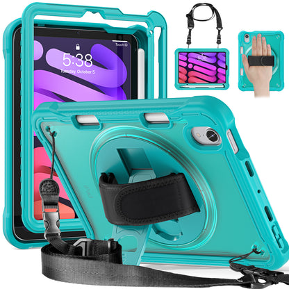 For iPad mini (2021) Tablet Case PC+TPU Kickstand Cover with Shoulder Strap / Hand Strap