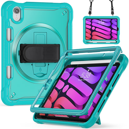 For iPad mini (2021) Tablet Case PC+TPU Kickstand Cover with Shoulder Strap / Hand Strap