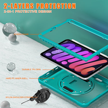 For iPad mini (2021) Tablet Case PC+TPU Kickstand Cover with Shoulder Strap / Hand Strap