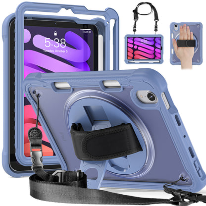 For iPad mini (2021) Tablet Case PC+TPU Kickstand Cover with Shoulder Strap / Hand Strap