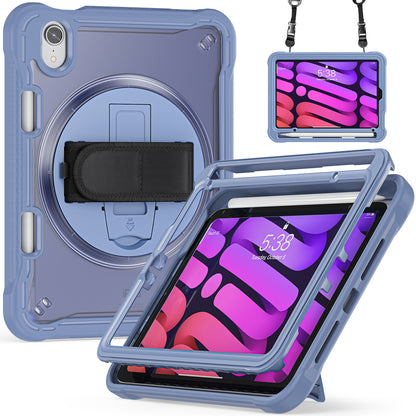 For iPad mini (2021) Tablet Case PC+TPU Kickstand Cover with Shoulder Strap / Hand Strap