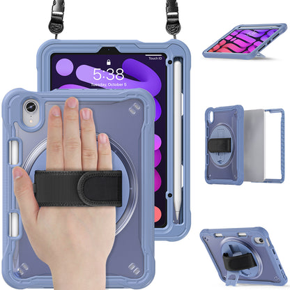 For iPad mini (2021) Tablet Case PC+TPU Kickstand Cover with Shoulder Strap / Hand Strap