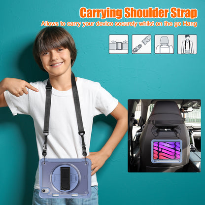 For iPad mini (2021) Tablet Case PC+TPU Kickstand Cover with Shoulder Strap / Hand Strap