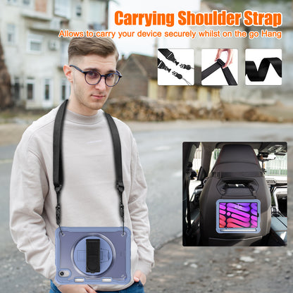 For iPad mini (2021) Tablet Case PC+TPU Kickstand Cover with Shoulder Strap / Hand Strap