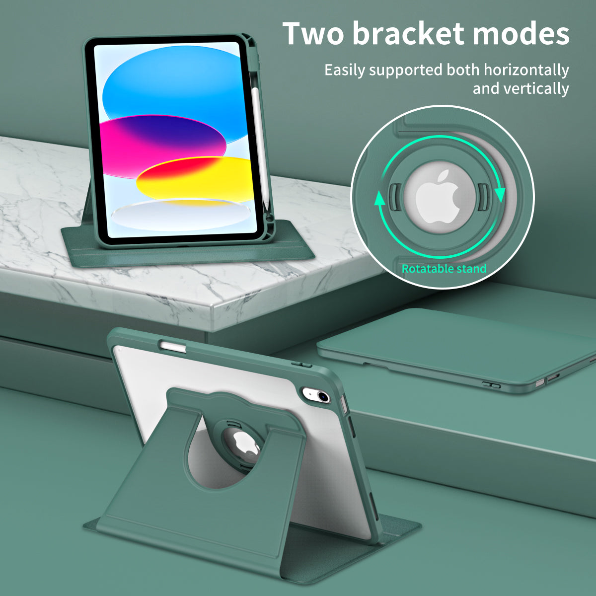 For iPad 10.9 (2022) Smart Cover PU Leather+Acrylic Rotary Kickstand Protective Tablet Case