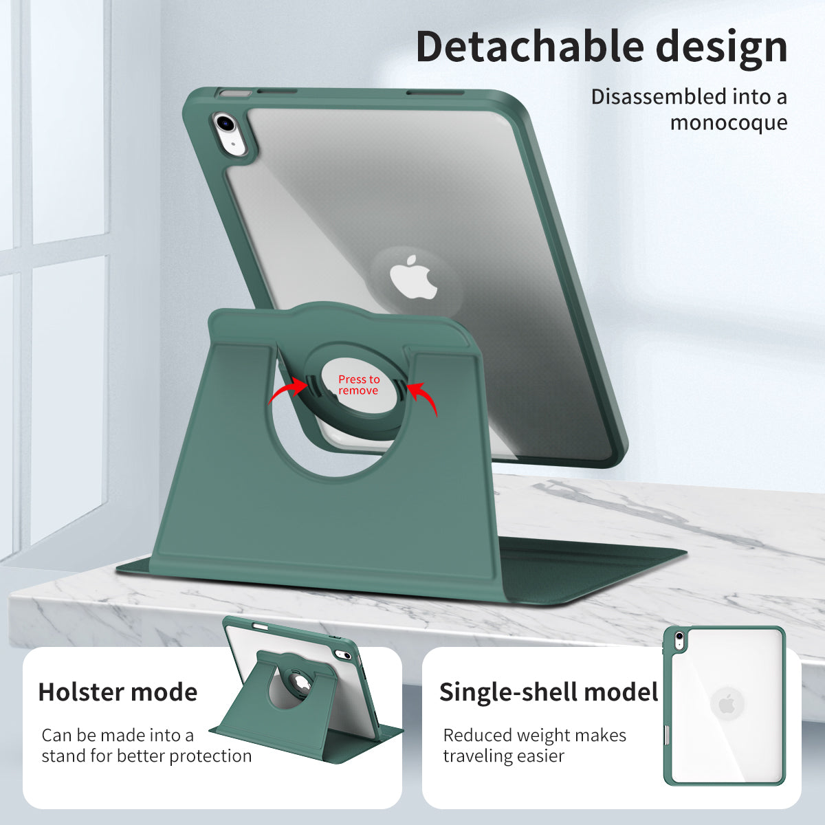 For iPad 10.9 (2022) Smart Cover PU Leather+Acrylic Rotary Kickstand Protective Tablet Case