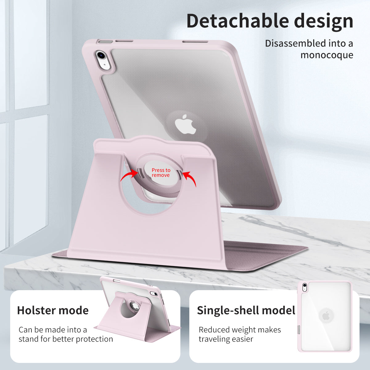 For iPad 10.9 (2022) Smart Cover PU Leather+Acrylic Rotary Kickstand Protective Tablet Case