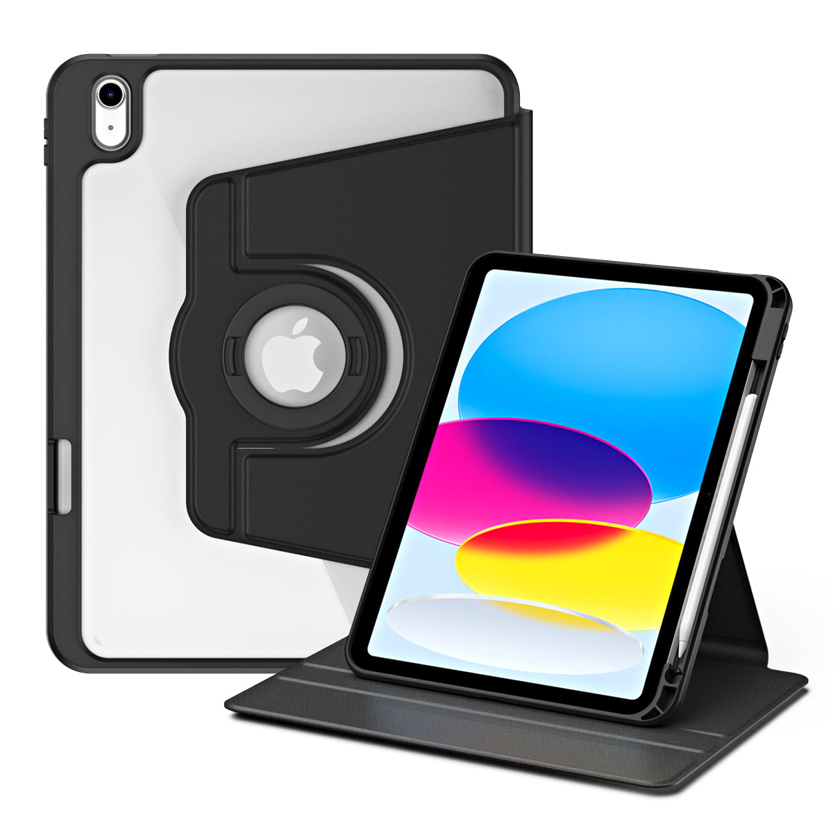 For iPad 10.9 (2022) Smart Cover PU Leather+Acrylic Rotary Kickstand Protective Tablet Case