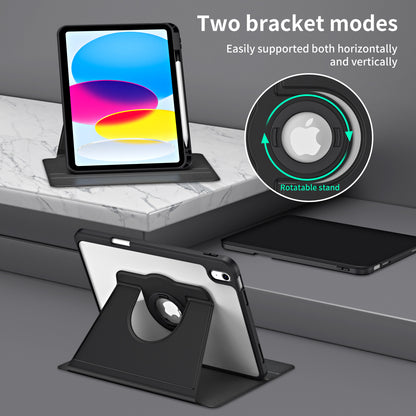 For iPad 10.9 (2022) Smart Cover PU Leather+Acrylic Rotary Kickstand Protective Tablet Case