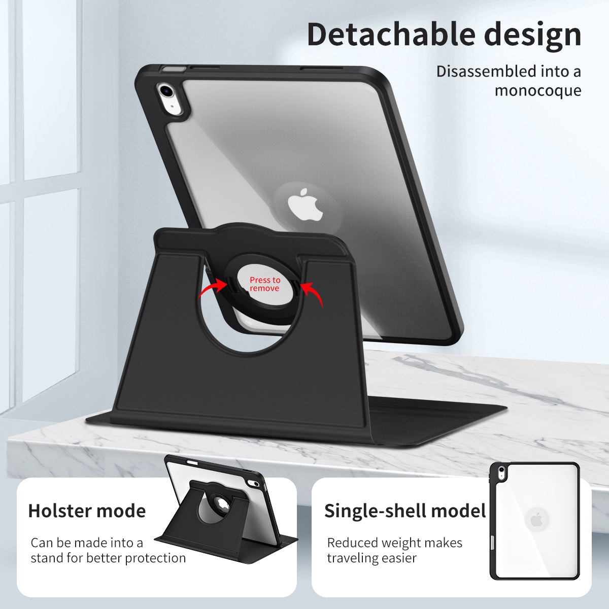 For iPad 10.9 (2022) Smart Cover PU Leather+Acrylic Rotary Kickstand Protective Tablet Case