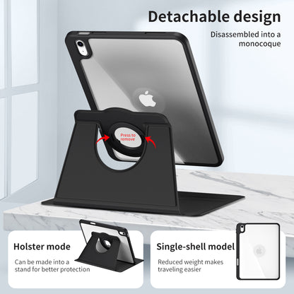 For iPad 10.9 (2022) Smart Cover PU Leather+Acrylic Rotary Kickstand Protective Tablet Case