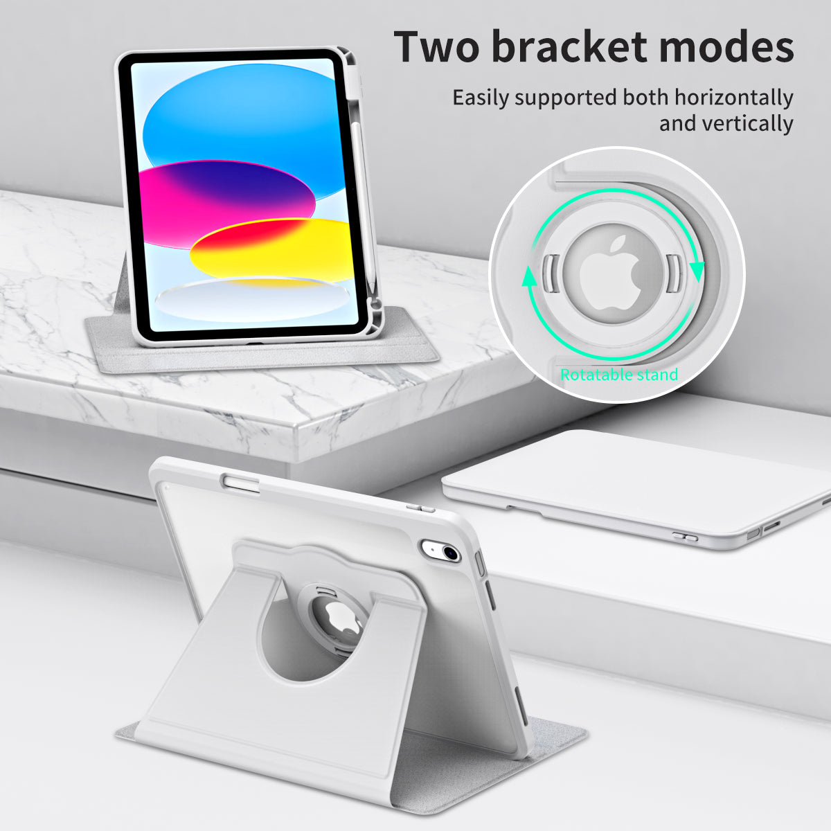 For iPad 10.9 (2022) Smart Cover PU Leather+Acrylic Rotary Kickstand Protective Tablet Case