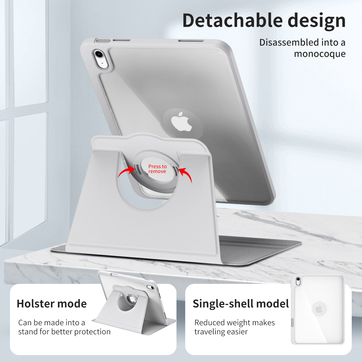 For iPad 10.9 (2022) Smart Cover PU Leather+Acrylic Rotary Kickstand Protective Tablet Case