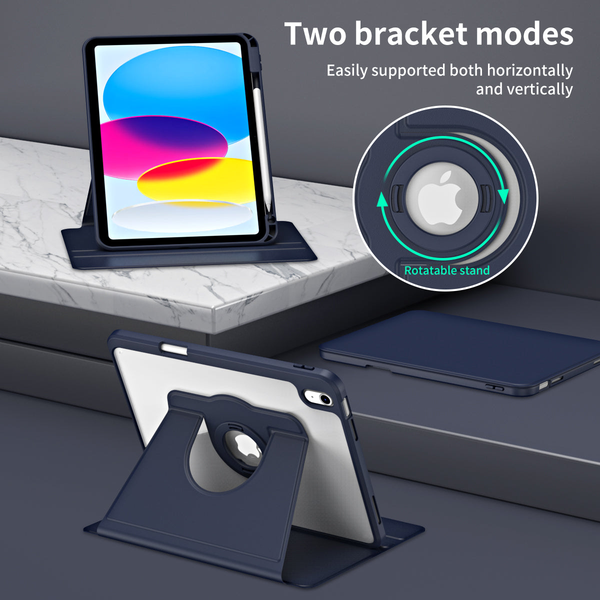 For iPad 10.9 (2022) Smart Cover PU Leather+Acrylic Rotary Kickstand Protective Tablet Case