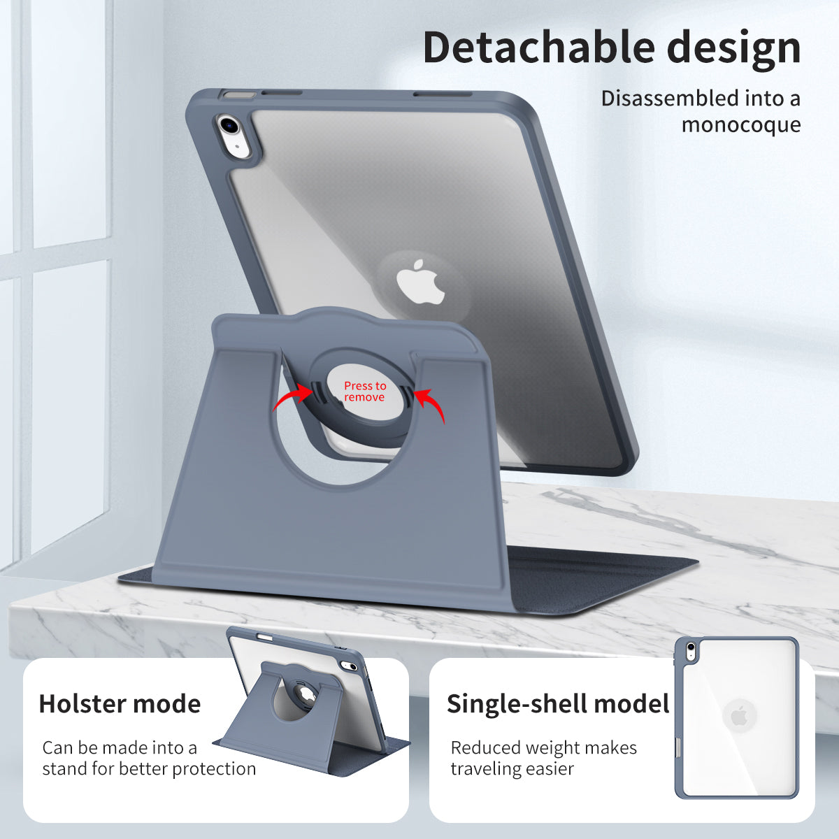 For iPad 10.9 (2022) Smart Cover PU Leather+Acrylic Rotary Kickstand Protective Tablet Case