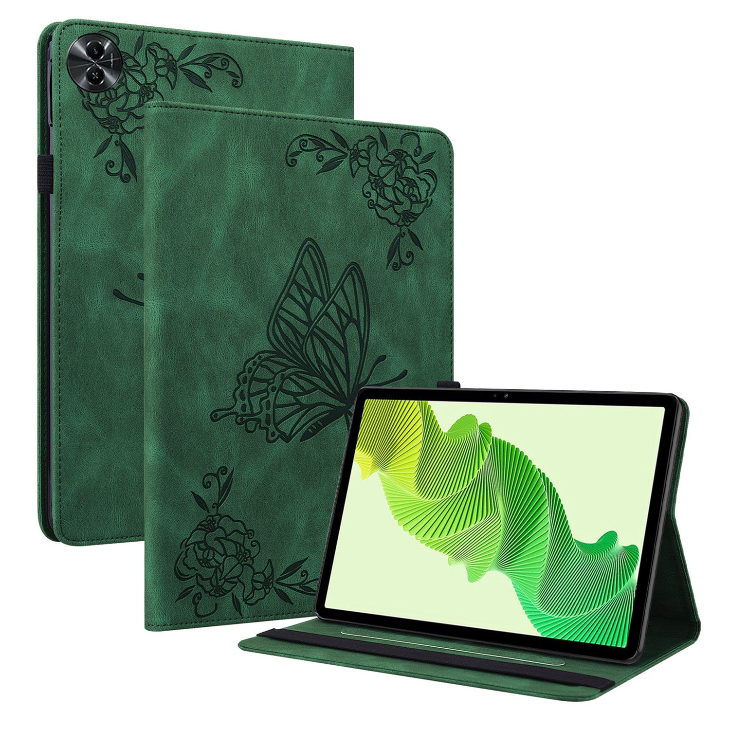 Tablet Case for Realme Pad 2 PU Leather Cover Butterfly Flower Imprinted Card Holder Shell