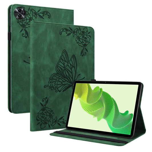 Tablet Case for Realme Pad 2 PU Leather Cover Butterfly Flower Imprinted Card Holder Shell