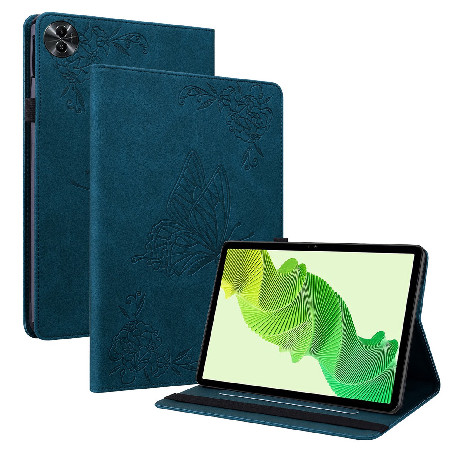 Tablet Case for Realme Pad 2 PU Leather Cover Butterfly Flower Imprinted Card Holder Shell