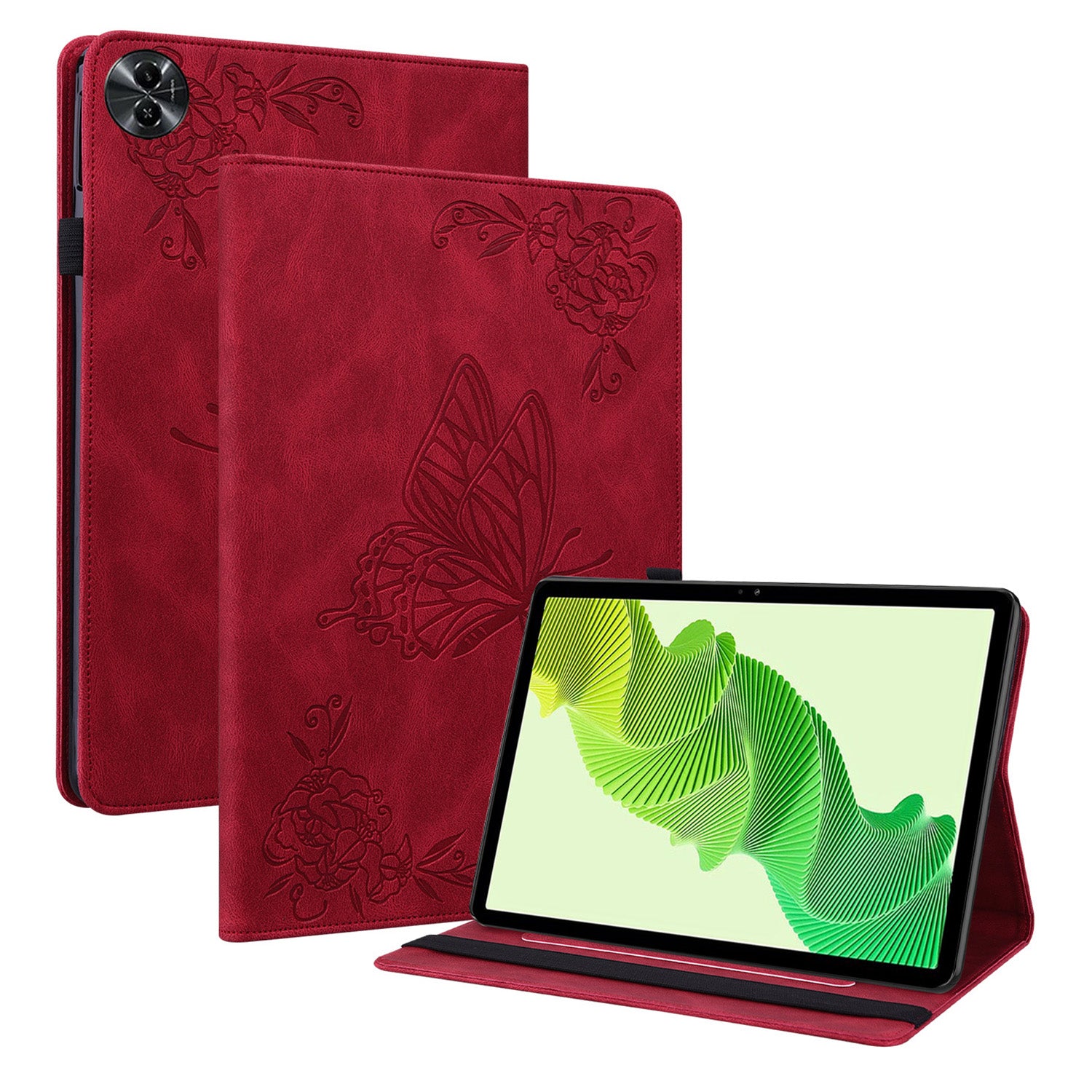 Tablet Case for Realme Pad 2 PU Leather Cover Butterfly Flower Imprinted Card Holder Shell