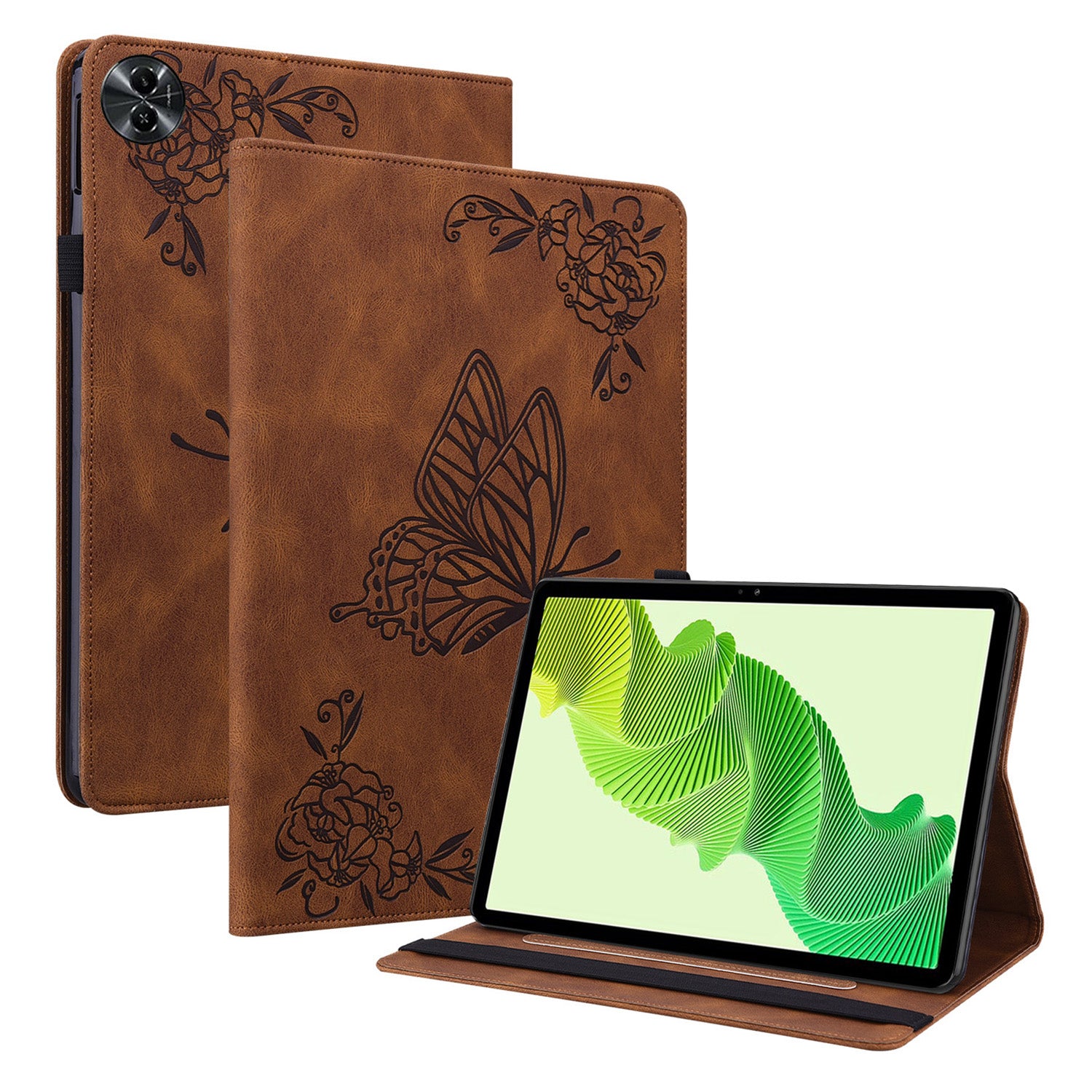 Tablet Case for Realme Pad 2 PU Leather Cover Butterfly Flower Imprinted Card Holder Shell