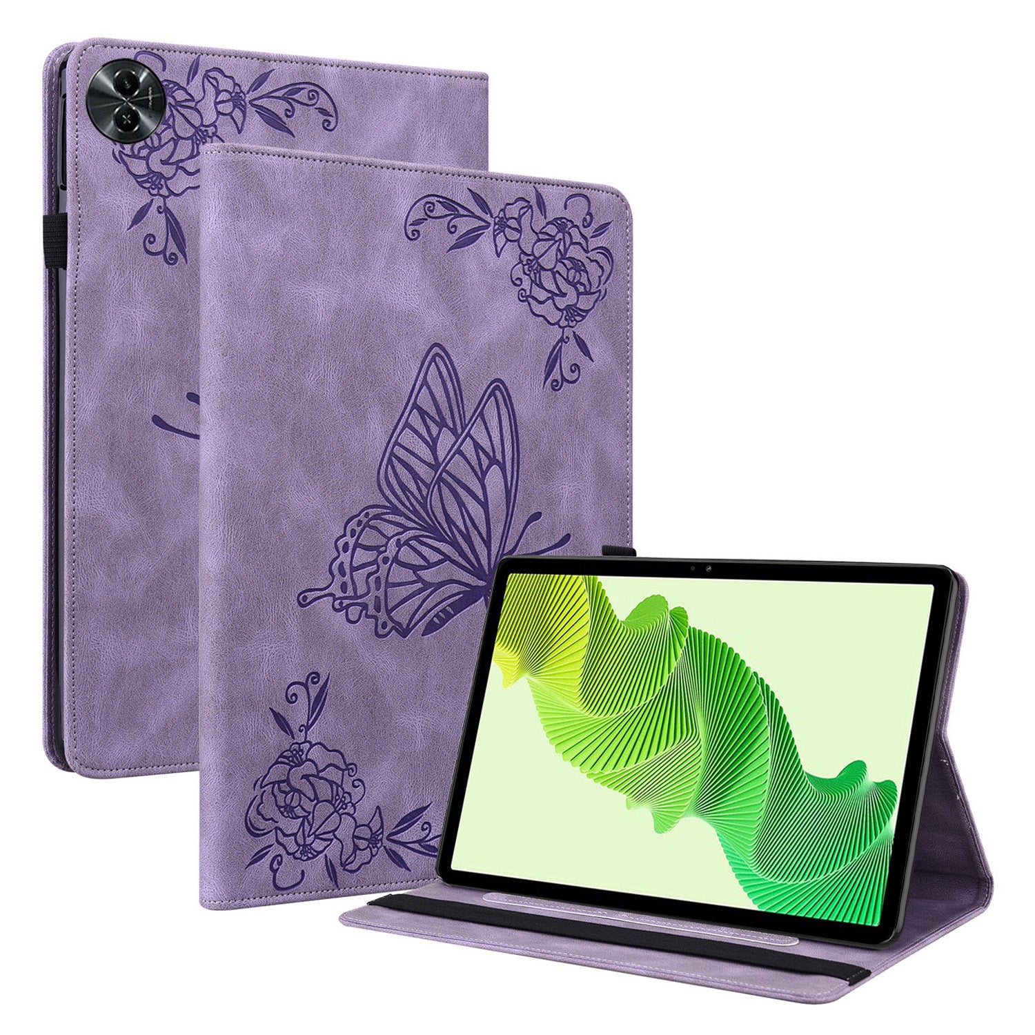 Tablet Case for Realme Pad 2 PU Leather Cover Butterfly Flower Imprinted Card Holder Shell