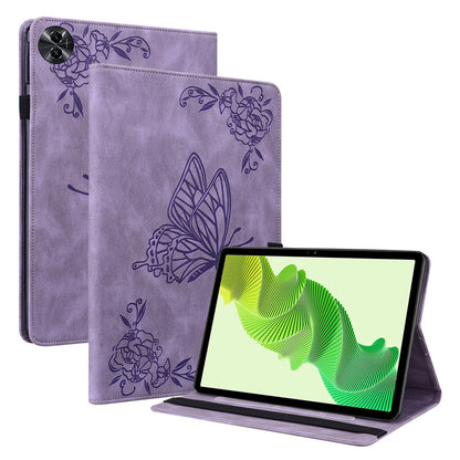 Tablet Case for Realme Pad 2 PU Leather Cover Butterfly Flower Imprinted Card Holder Shell