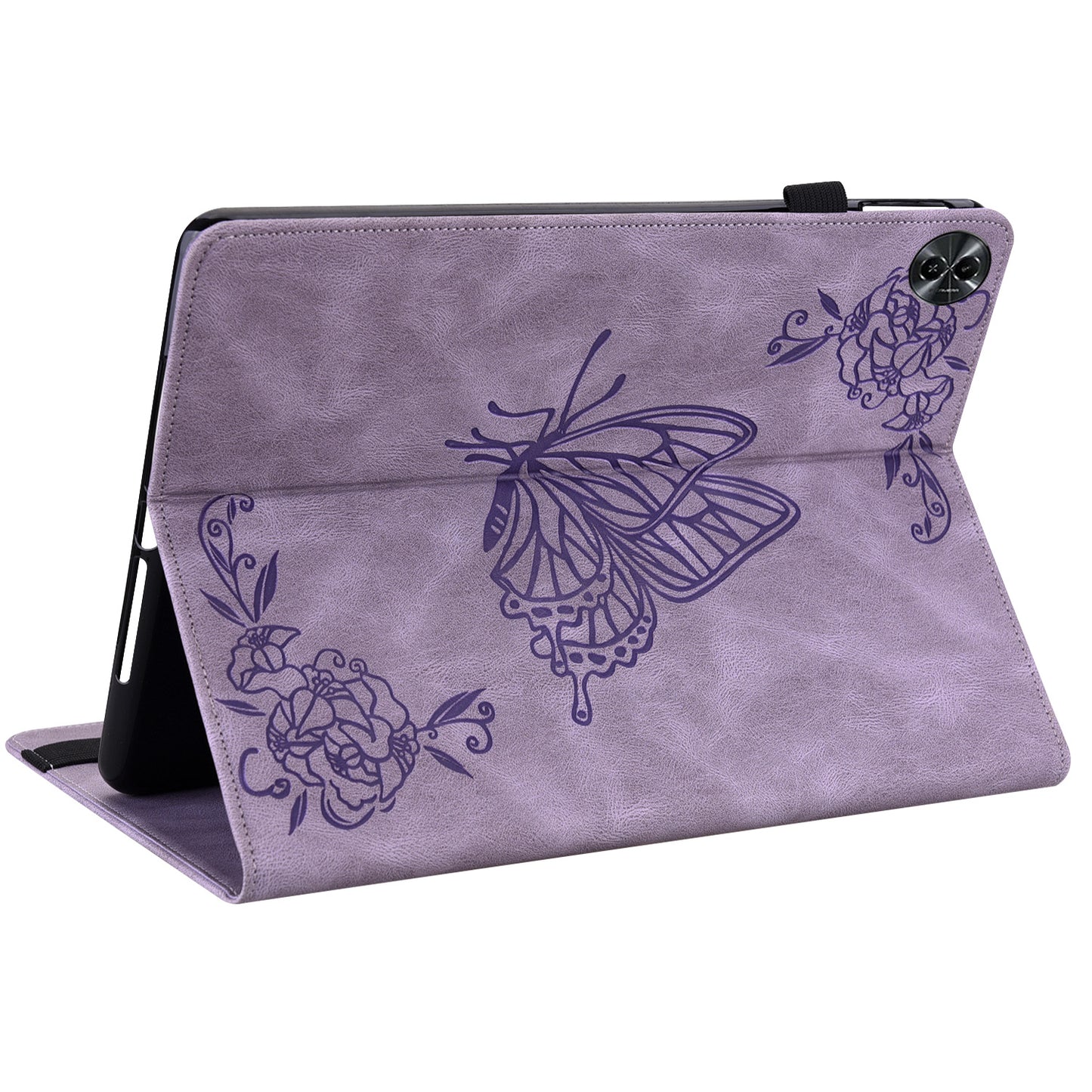 Tablet Case for Realme Pad 2 PU Leather Cover Butterfly Flower Imprinted Card Holder Shell