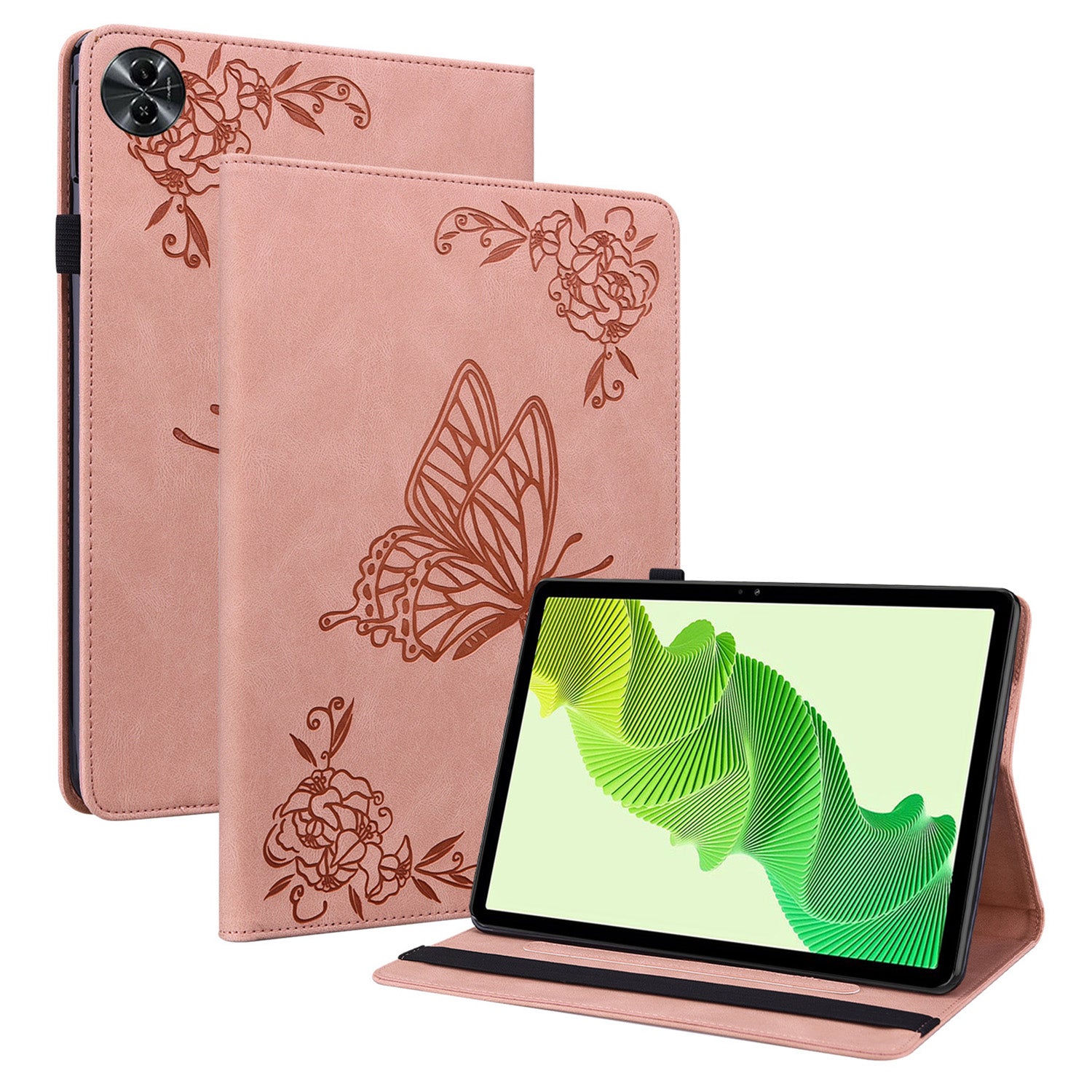 Tablet Case for Realme Pad 2 PU Leather Cover Butterfly Flower Imprinted Card Holder Shell