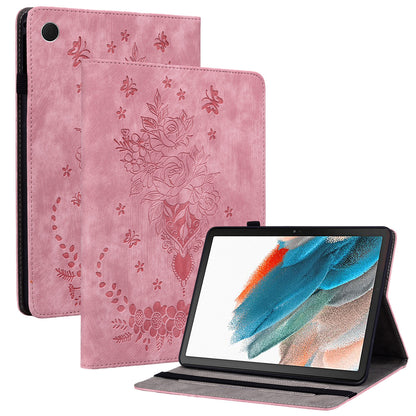 For Samsung Galaxy Tab A9 PU Leather Cover Butterfly Rose Imprint Card Holder Tablet Case