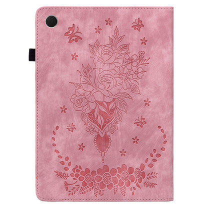 For Samsung Galaxy Tab A9 PU Leather Cover Butterfly Rose Imprint Card Holder Tablet Case