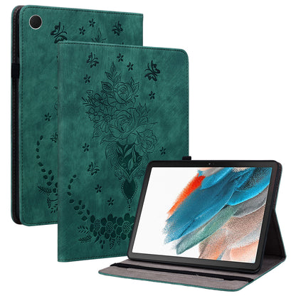 For Samsung Galaxy Tab A9 PU Leather Cover Butterfly Rose Imprint Card Holder Tablet Case
