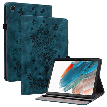 For Samsung Galaxy Tab A9 PU Leather Cover Butterfly Rose Imprint Card Holder Tablet Case