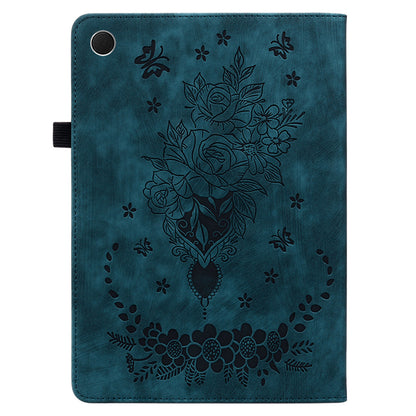 For Samsung Galaxy Tab A9 PU Leather Cover Butterfly Rose Imprint Card Holder Tablet Case
