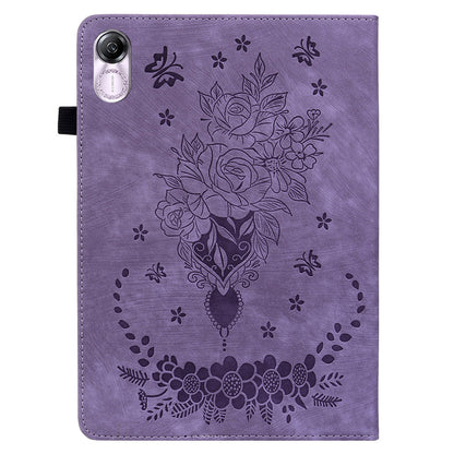 For Honor Pad X8 Pro / Pad X9 Cover Butterfly Rose Imprint PU Leather Tablet Case