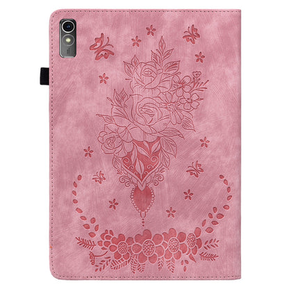 For Lenovo Tab M10 5G Leather Cover Butterfly Rose Imprinted Tablet Stand Case