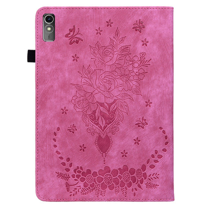 For Lenovo Tab M10 5G Leather Cover Butterfly Rose Imprinted Tablet Stand Case