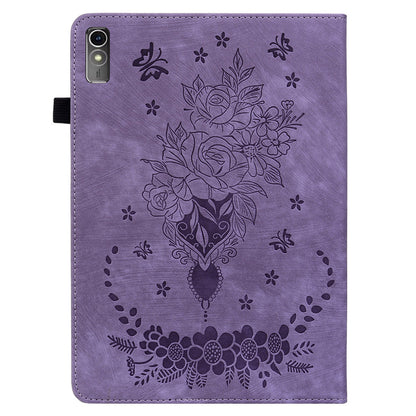 For Lenovo Tab M10 5G Leather Cover Butterfly Rose Imprinted Tablet Stand Case