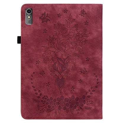 For Lenovo Tab M10 5G Leather Cover Butterfly Rose Imprinted Tablet Stand Case