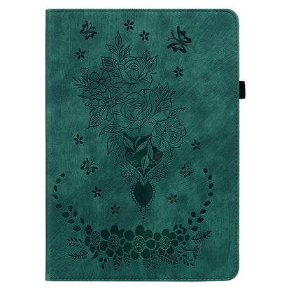 For Lenovo Tab M10 5G Leather Cover Butterfly Rose Imprinted Tablet Stand Case