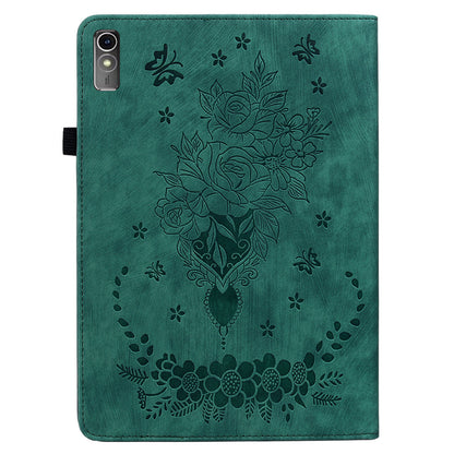 For Lenovo Tab M10 5G Leather Cover Butterfly Rose Imprinted Tablet Stand Case