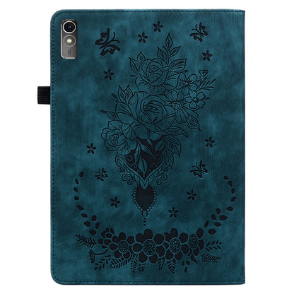 For Lenovo Tab M10 5G Leather Cover Butterfly Rose Imprinted Tablet Stand Case
